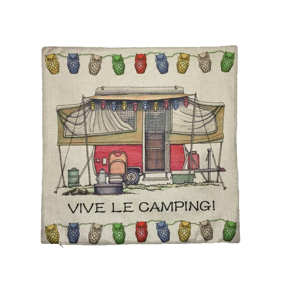 housse coussin vive le camping tente roulotte happy camper