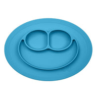 napperon bol assiette de silicone bleu en bonhomme sourire pour alimentation d'enfant ou bébé