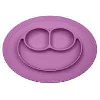 napperon bol assiette de silicone violet ou mauve en bonhomme sourire pour alimentation d'enfant ou bébé